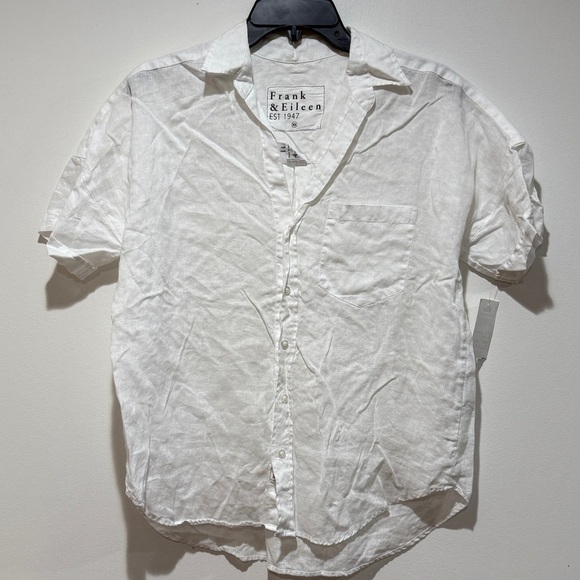 NWOT Frank & Eileen Linen Rose Button Up Shirt XS White Lightweight Coastal - Picture 3 of 11